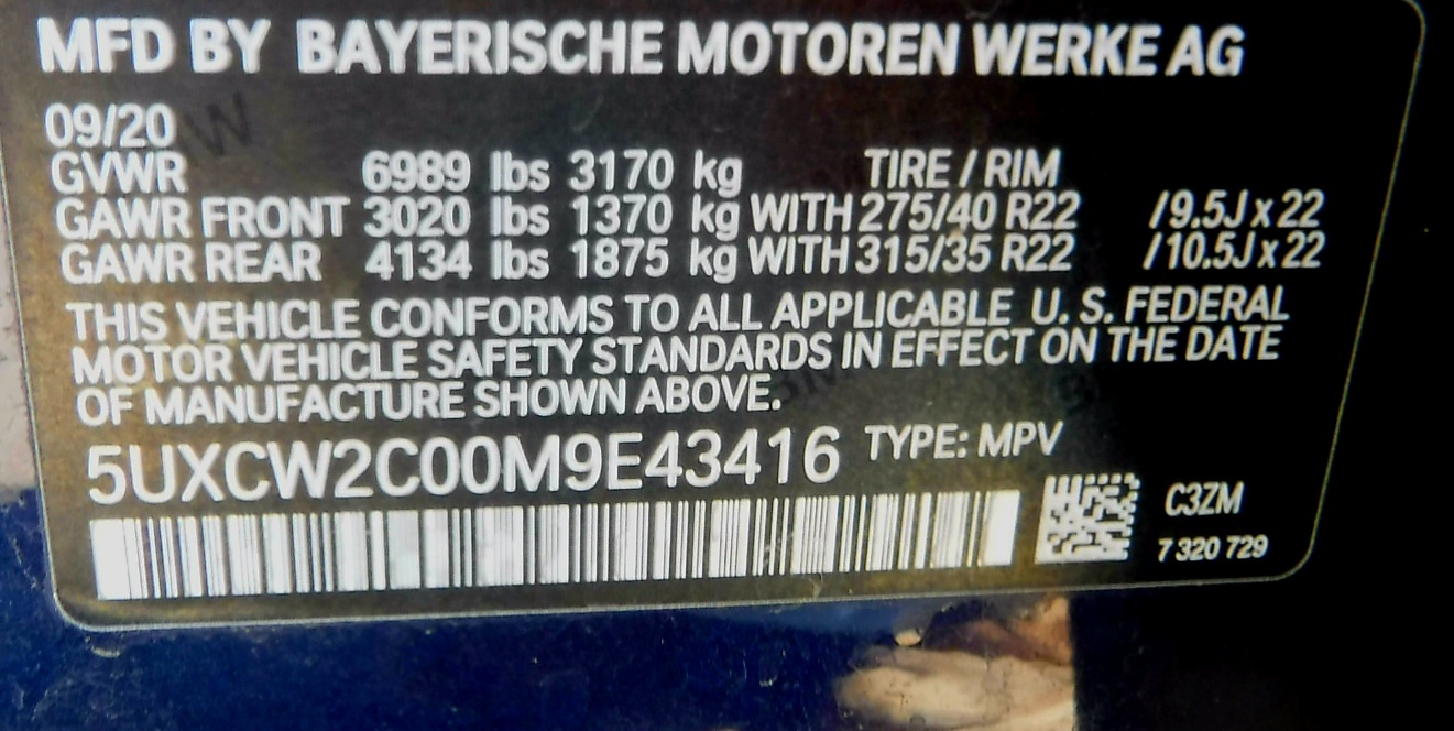 BMW X7 2020 BLUE vin: 5UXCW2C00M9E43416
